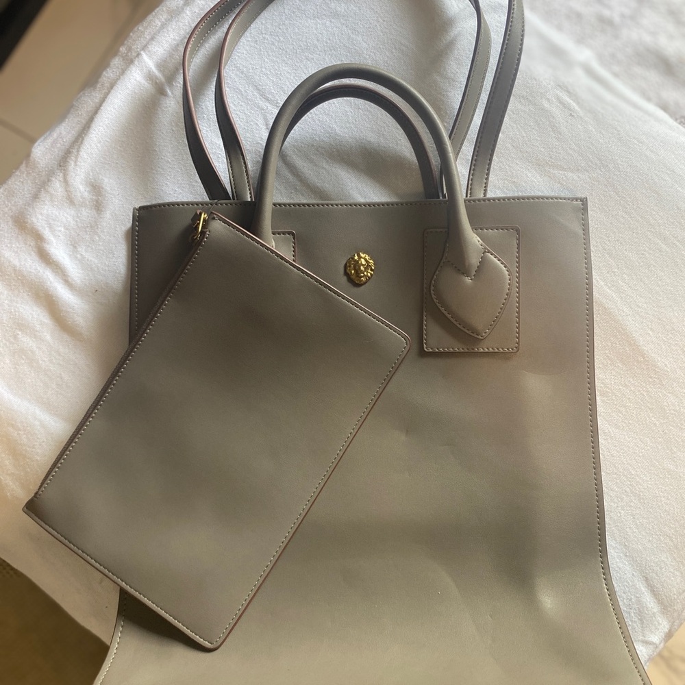 Anne Klein Taupe Tote Bag with Matching Pouch